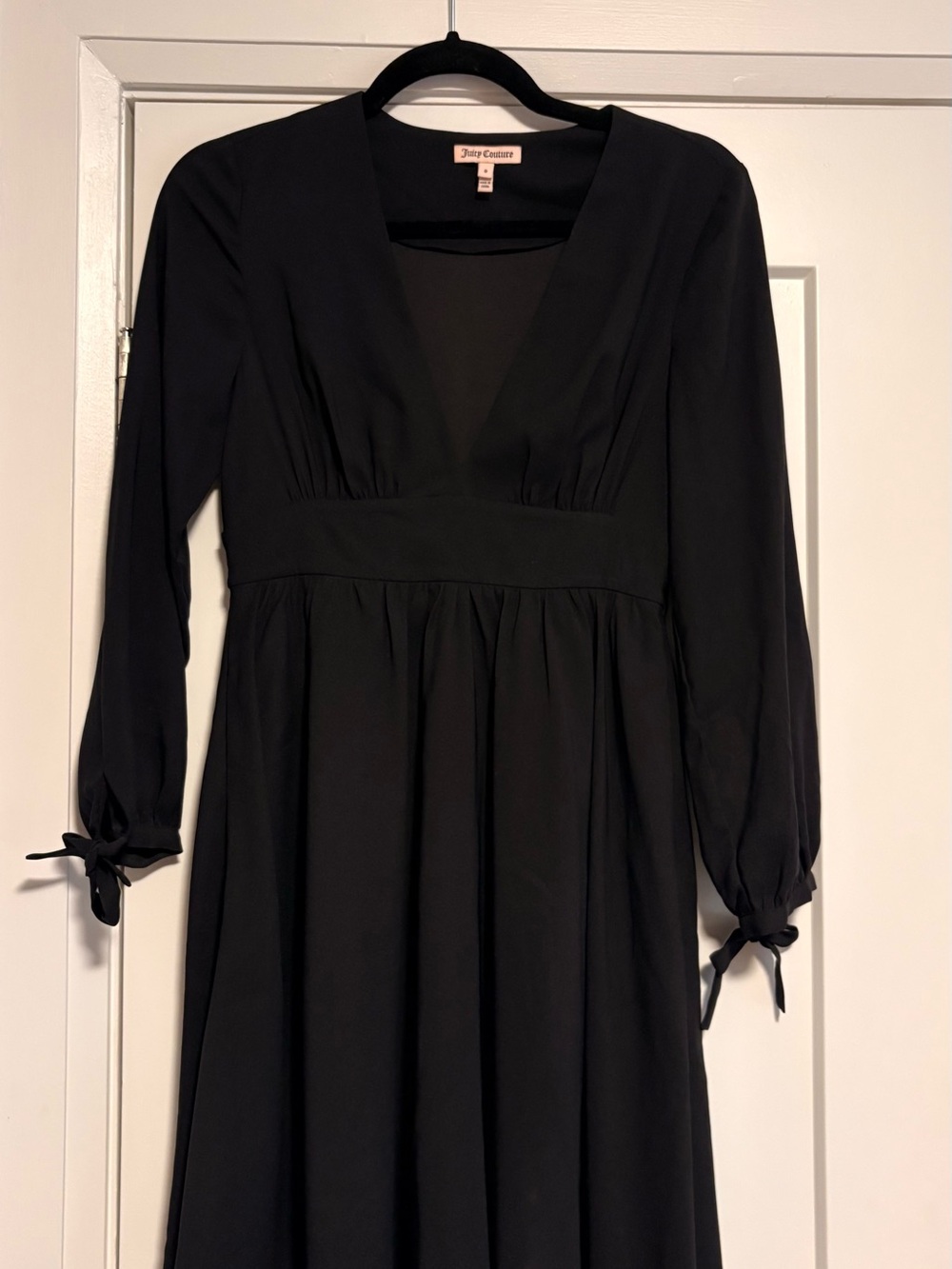 Juicy Couture Black V-Neck Mini Dress with Tie Sleeves - Size 0